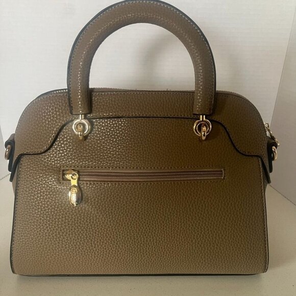 Brangio Textured Leather Handbag w/Bow Taupe Gold Double Handles Zipper NWOT - Picture 4 of 12